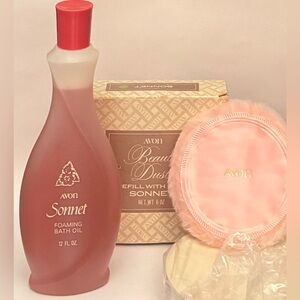 Vintage Avon Sonnet foaming bath oil + beauty dust refill with puff